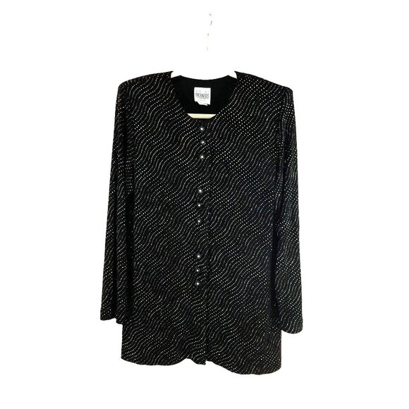 R&M Richards Vintage 1980 Petite Black Sequined Embellished Cardigan Jacket 12P - Picture 1 of 9